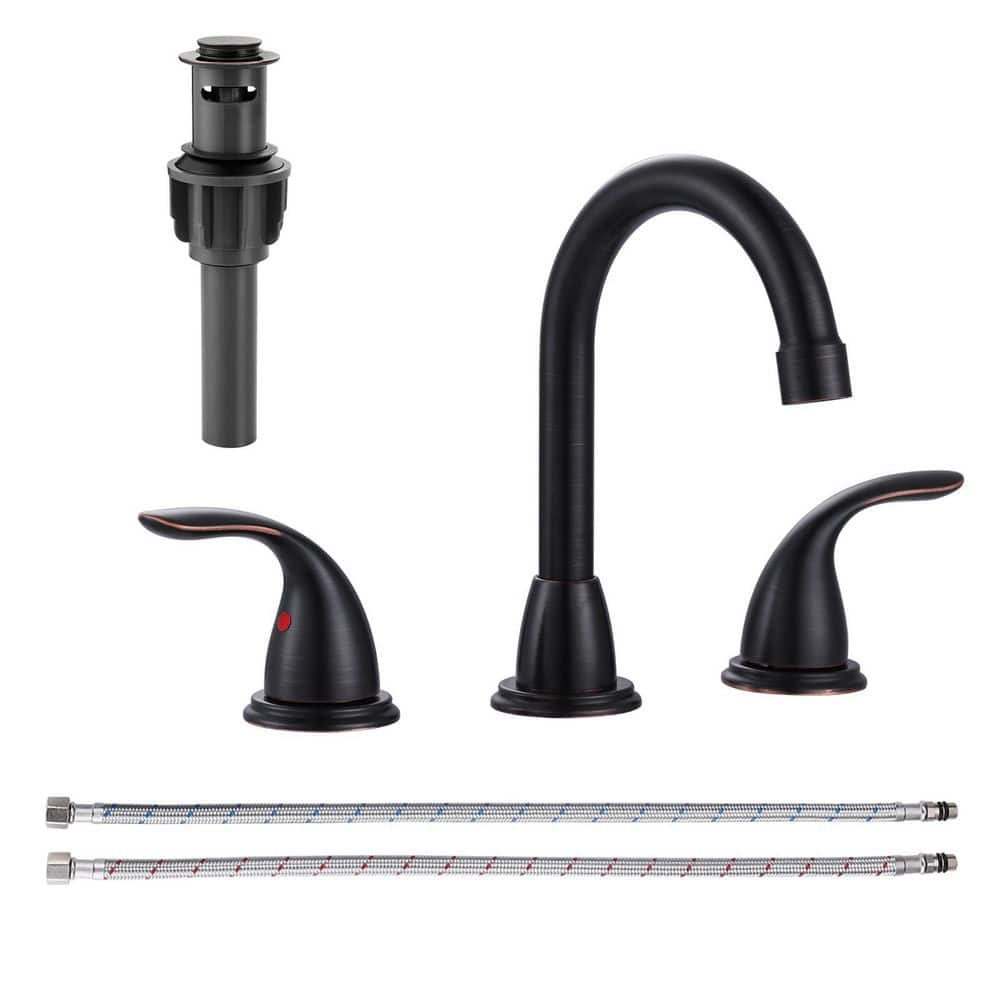 8 in. Widespread Double Handle Bathroom Sink Faucet with 360 Swivel Spout and Pop Up Drain in Oil Rubbed Bronze price history on PriceWatchPro