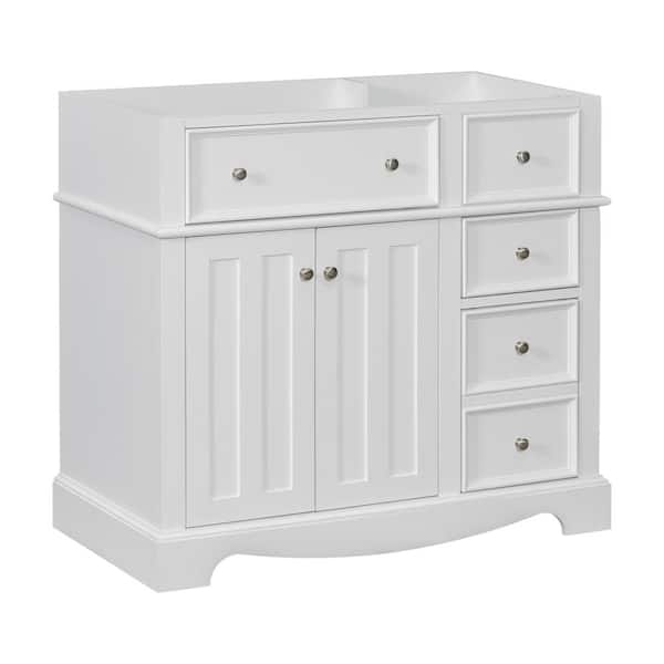 35.4 in. Wood Bath Vanity Cabinet without Top, Bathroom Storage Cabinet with 3-Drawers and Adjustable Shelf in White