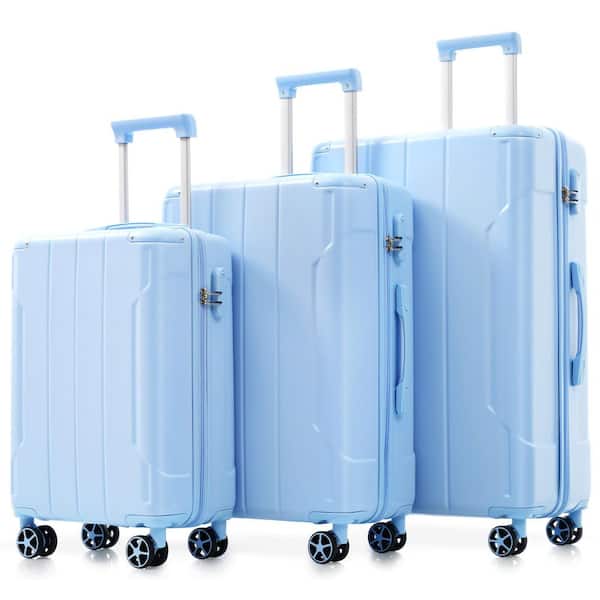 Lightweight 3-Piece Sky Blue ABS Hardshell Spinner Luggage Set with TSA Lock and Reinforced Metal Corner