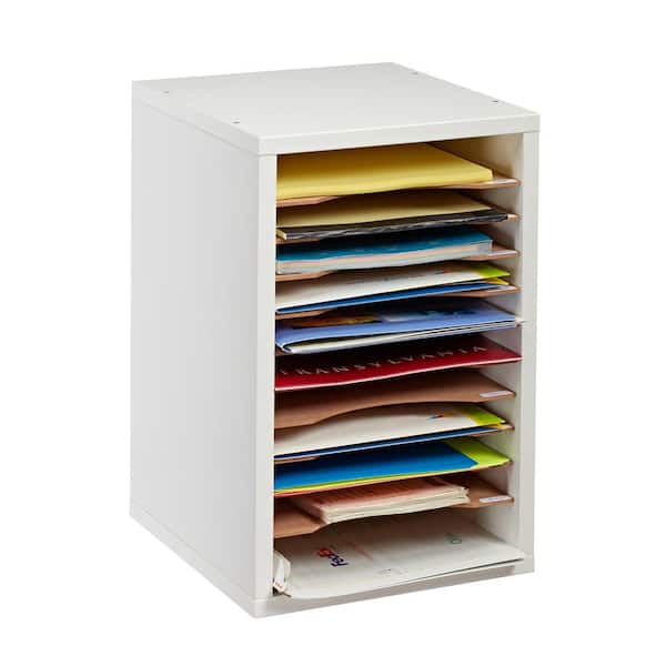 AdirOffice - Wood 11 Compartment Vertical Paper Sorter Literature File Organizer, White