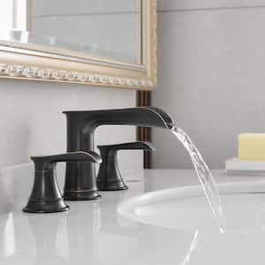 Waterfall Double Handle 3-Hole 8 in. Widespread Bathroom Faucet with Pop Up Drain in Oil Rubbed Bronze