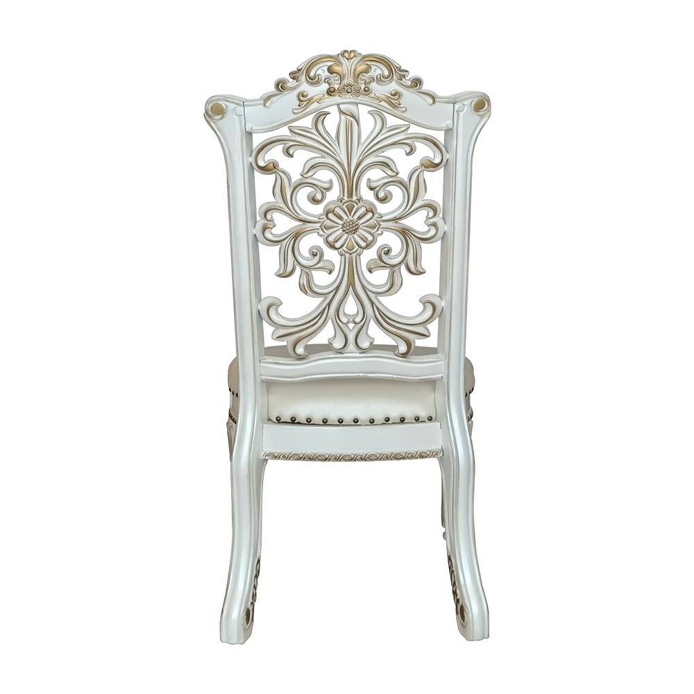 Antique Pearl High Back Wood Side Chair with Floral Motif