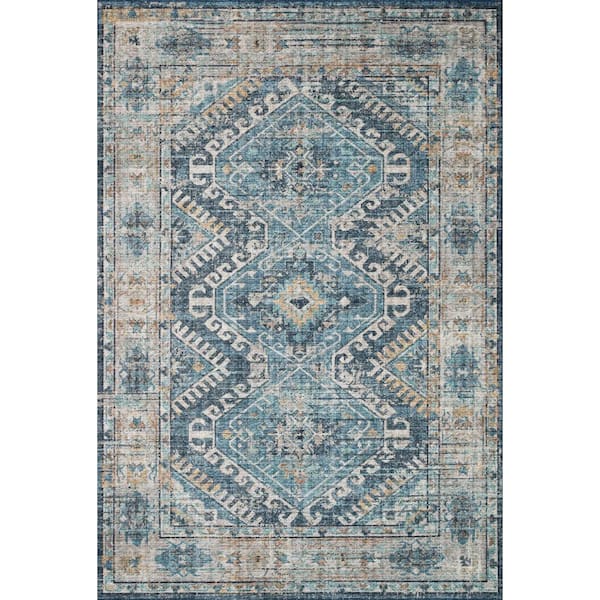Loloi Skye Denim/Natural 1 ft. 6 in. x 1 ft. 6 in. Sample Printed Boho Vintage Area Rug