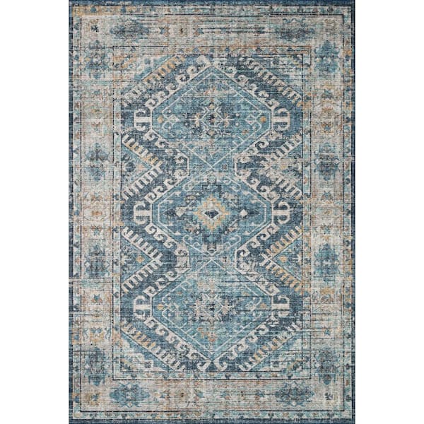 LOLOI II Skye Denim/Natural 1 ft. 6 in. x 1 ft. 6 in. Sample Printed Boho Vintage Area Rug