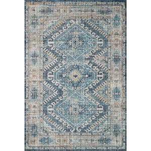 Skye Denim/Natural 2'-6" X 12' Runner Printed Distressed Oriental Area Rug