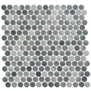 Pixie Char Gray/Dark Gray 12-1/8 in. x 12-1/8 in. Penny Round Smooth Glass Mosaic Tile (5.1 sq. ft./Case)