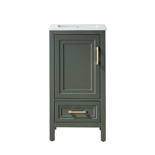 18 in. Freestanding Green Bath Vanity with White Ceramic Top Assembled