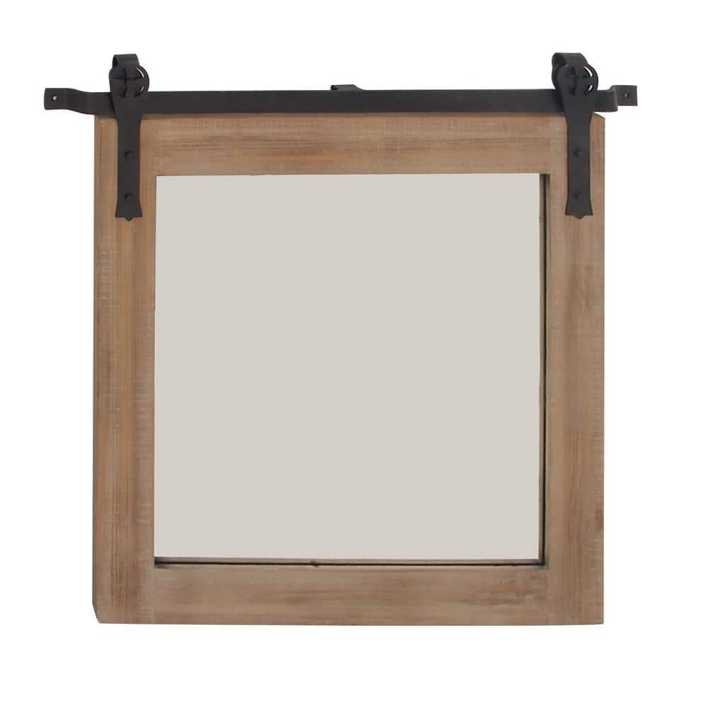 Rustic Industrial Pine Wood Square Wall Mirror, 31" x 31"