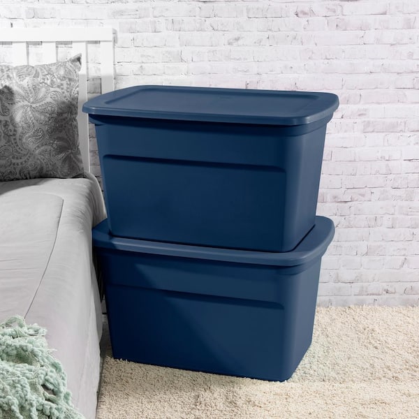 Sterilite 20 Gal Gasket Tote, Heavy Duty Stackable Storage Bin with  Latching Lid, Plastic Container to Organize Basement, Gray Base and Lid,  12-Pack