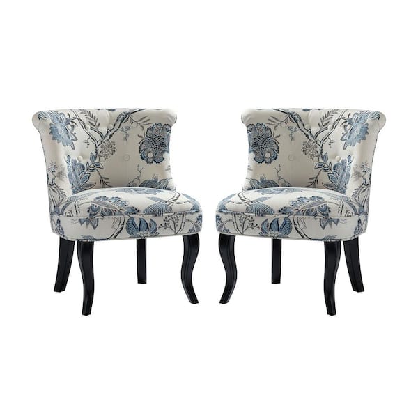 JAYDEN CREATION Bella Sky Comfy Side Chair with Tufted Back Set of 2