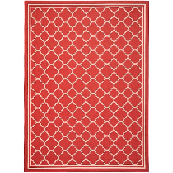 SAFAVIEH Courtyard Red/Bone 8 ft. x 11 ft. Geometric Indoor/Outdoor Patio  Area Rug