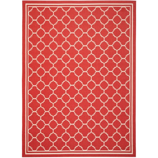 Courtyard Red/Bone 8 ft. x 11 ft. Geometric Indoor/Outdoor Patio Area Rug