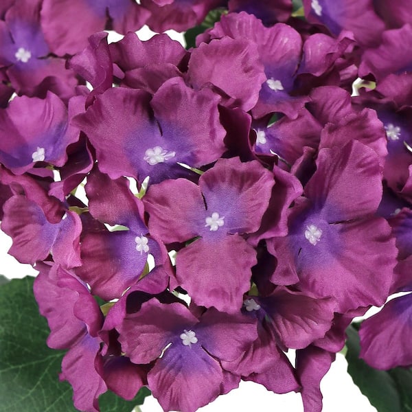 19 in. Plum Purple Artificial Hydrangea Flower Stem Bush Bouquet (Set-2)