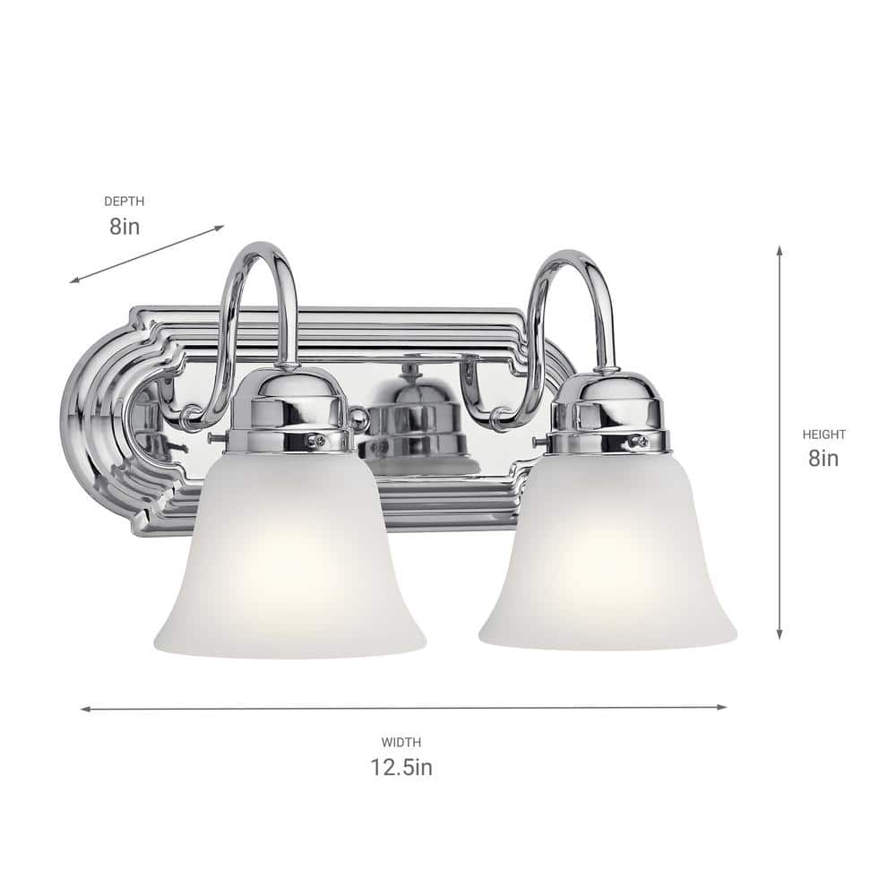 Chrome Curved Wall Mount Bathroom Vanity Light with Frosted Glass Bell Shades