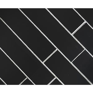 Black Diamond Straight Edge Subway 3 in. x 12 in. Glass Peel and Stick Decorative Art Tile (11 sq. ft./Case)