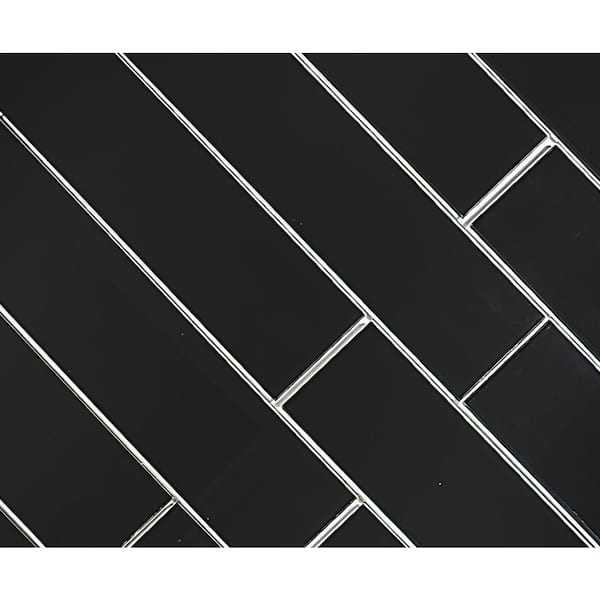 Reflections Black 3 in. x 12 in. Straight Edge Glass Peel and Stick Subway Wall Tile (22 sq. ft./Case)