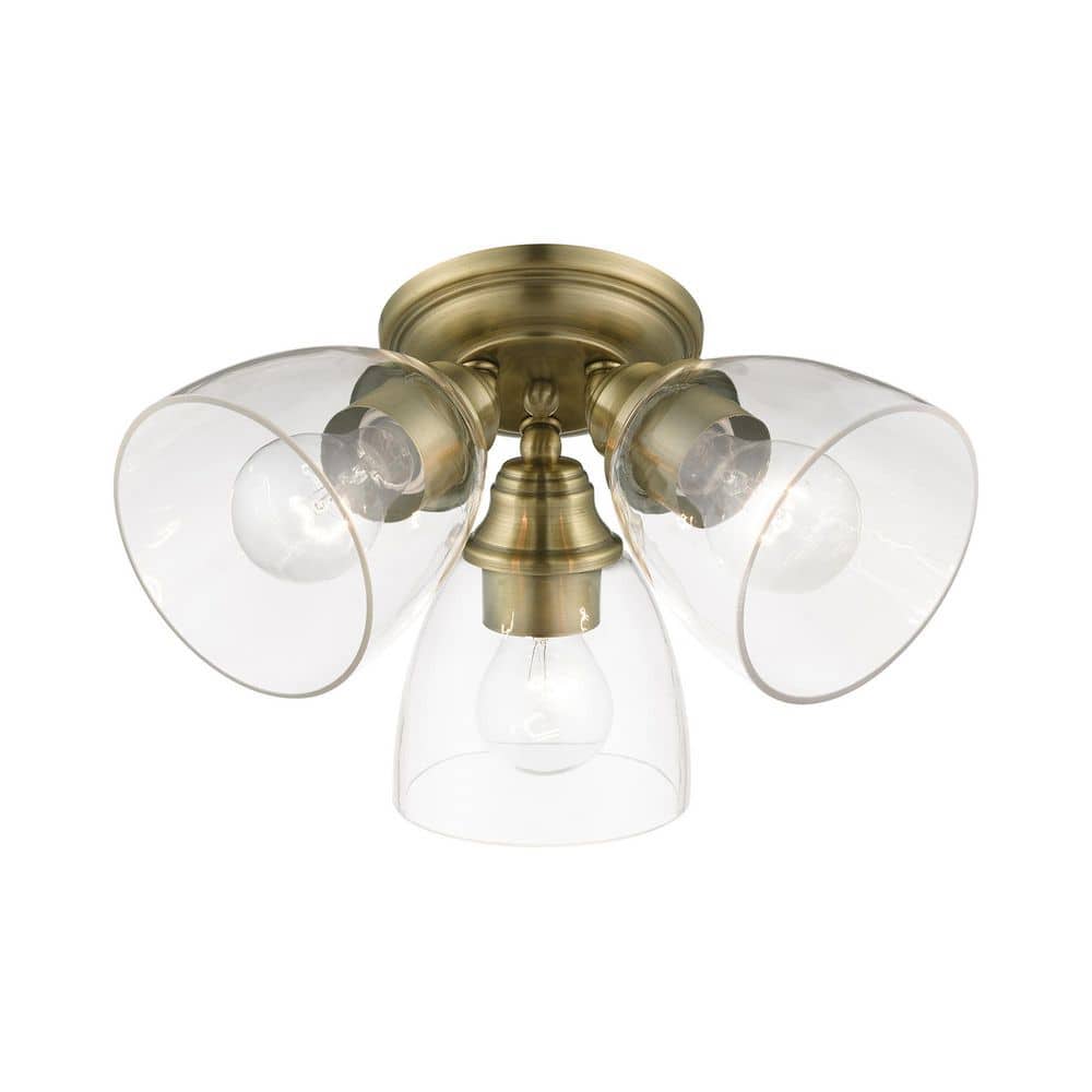 Montgomery Antique Brass Flush Mount with Hand-Blown Glass Shades