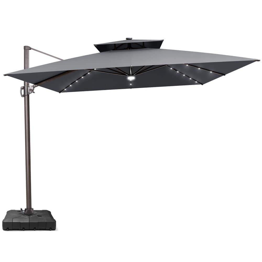 11 ft. x 11 ft. LED Square Swivel Double Top Cantilever Tilt Patio Umbrella in Dark Gray with 220 lbs. HDPE Base price history on PriceWatchPro