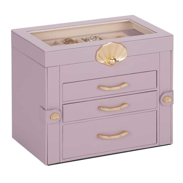 Jewelry Box with 3 Drawers, Grey Purple