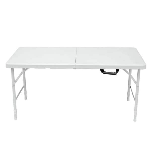 Unbranded 4 ft. Camping Portable Folding Plastic Table Indoor and Outdoor for Camping, Picnics, Parties in White