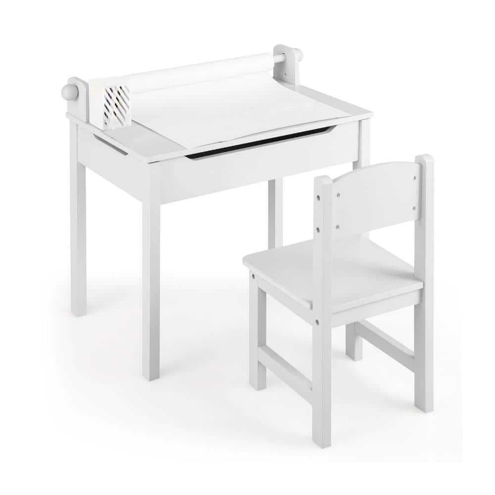 26 in. White Kids Table and Chair Set with Storage and Paper Roll Holder for Drawing Crafts and Learning price history on PriceWatchPro