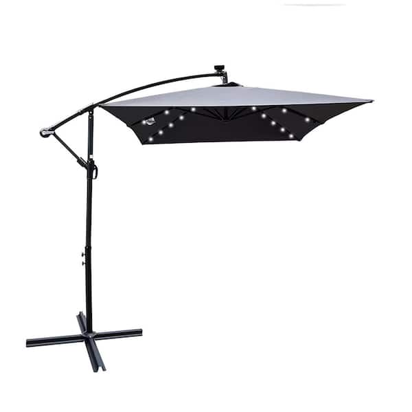 6.5 x 10 ft. Steel Crank Lift Patio Umbrella in Gray
