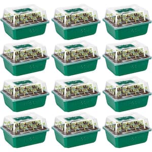 Indoor/Outdoor Reusable 144-Cell Seed Starter Trays with Humidity Dome, Drain Hole (12-Pack)