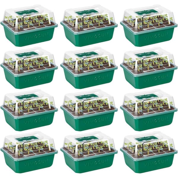 VIVOSUN Indoor/Outdoor Reusable 144-Cell Seed Starter Trays with Humidity Dome, Drain Hole (12-Pack)