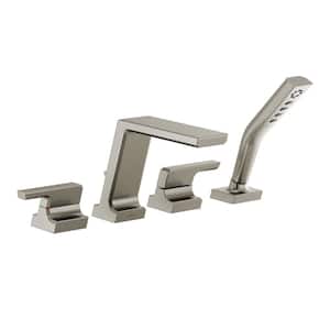 Pivotal 2-Handle Deck-Mount Roman Tub Faucet Trim Kit in Lumicoat Stainless with Hand Shower (Valve Not Included)