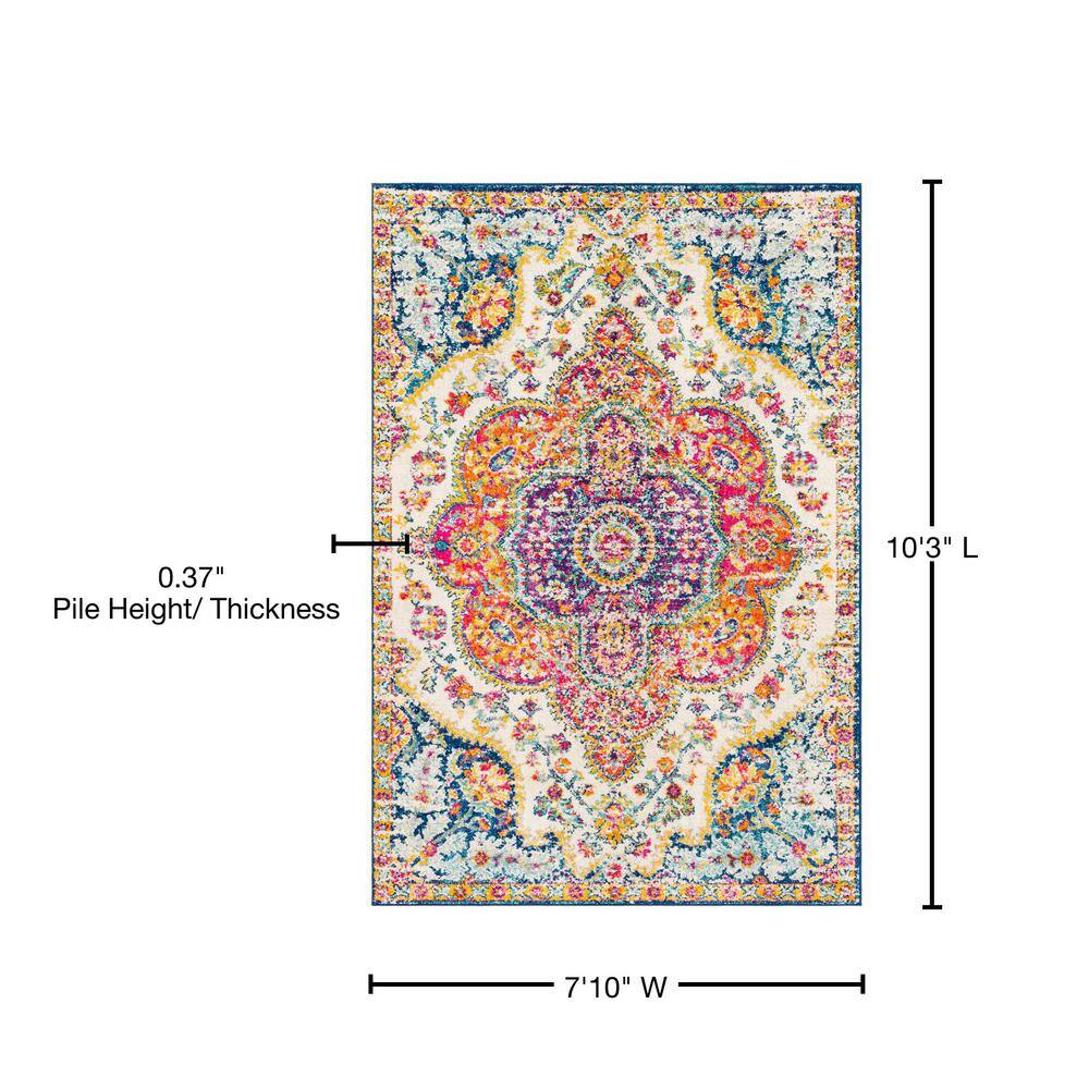Colorful Vintage Medallion Polypropylene Area Rug, 7'10" x 10'2"