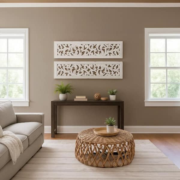THE URBAN PORT Ozy 49.5 in. x 1.5 in White Mango Wood Carved by