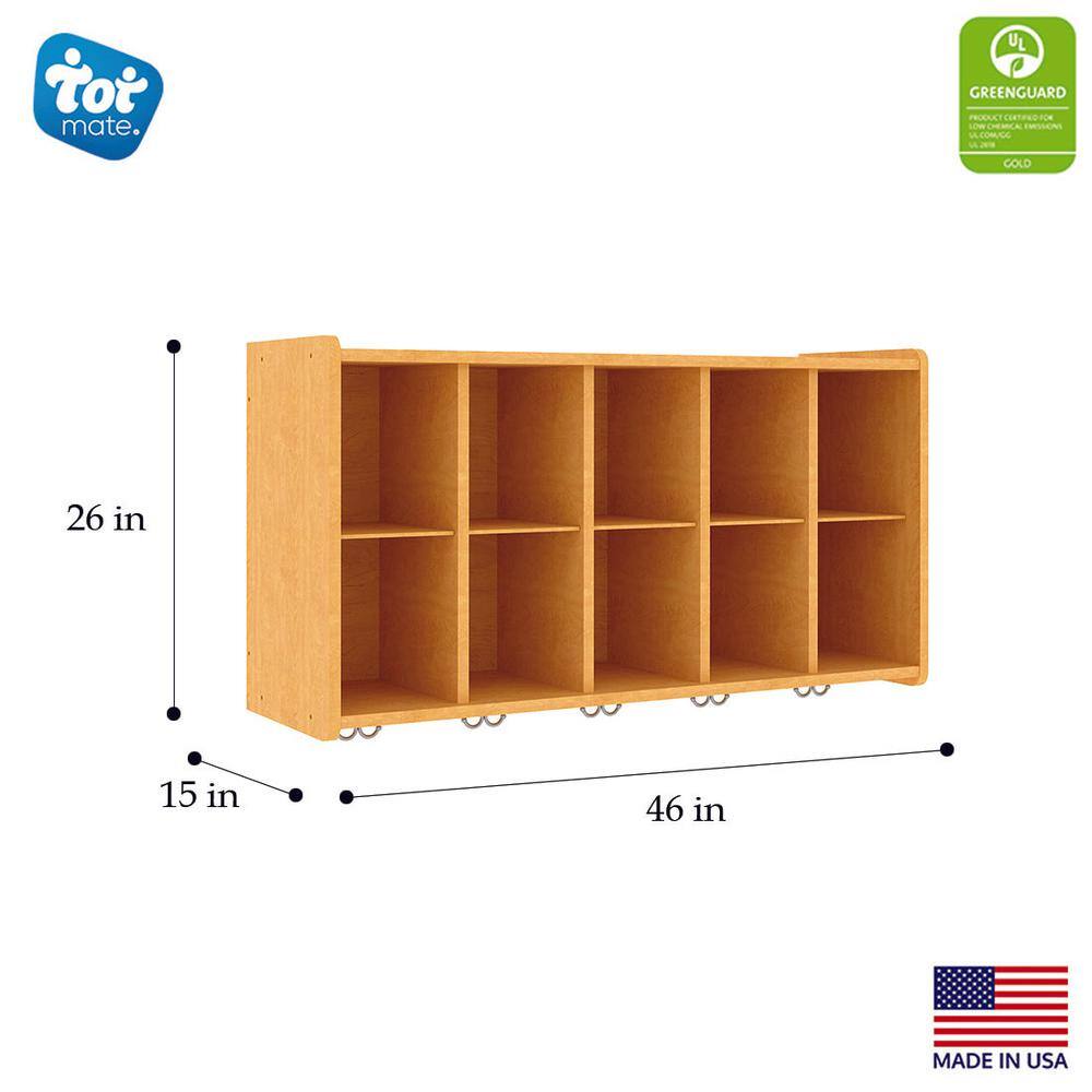 Maple Medium Wood Wall Shelf with Hooks and Cubbies