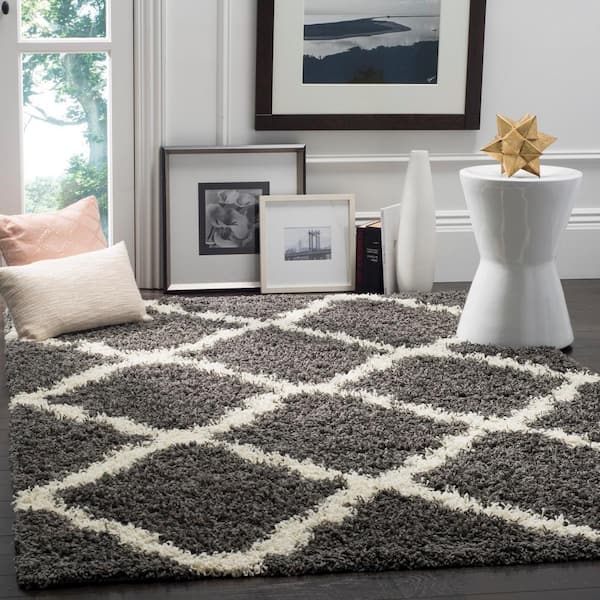 Dallas Shag Dark Gray/Ivory Doormat 3 ft. x 5 ft. Geometric Diamond Trellis Area Rug