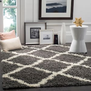 Dallas Shag Dark Gray/Ivory 5 ft. x 8 ft. Geometric Diamond Trellis Area Rug