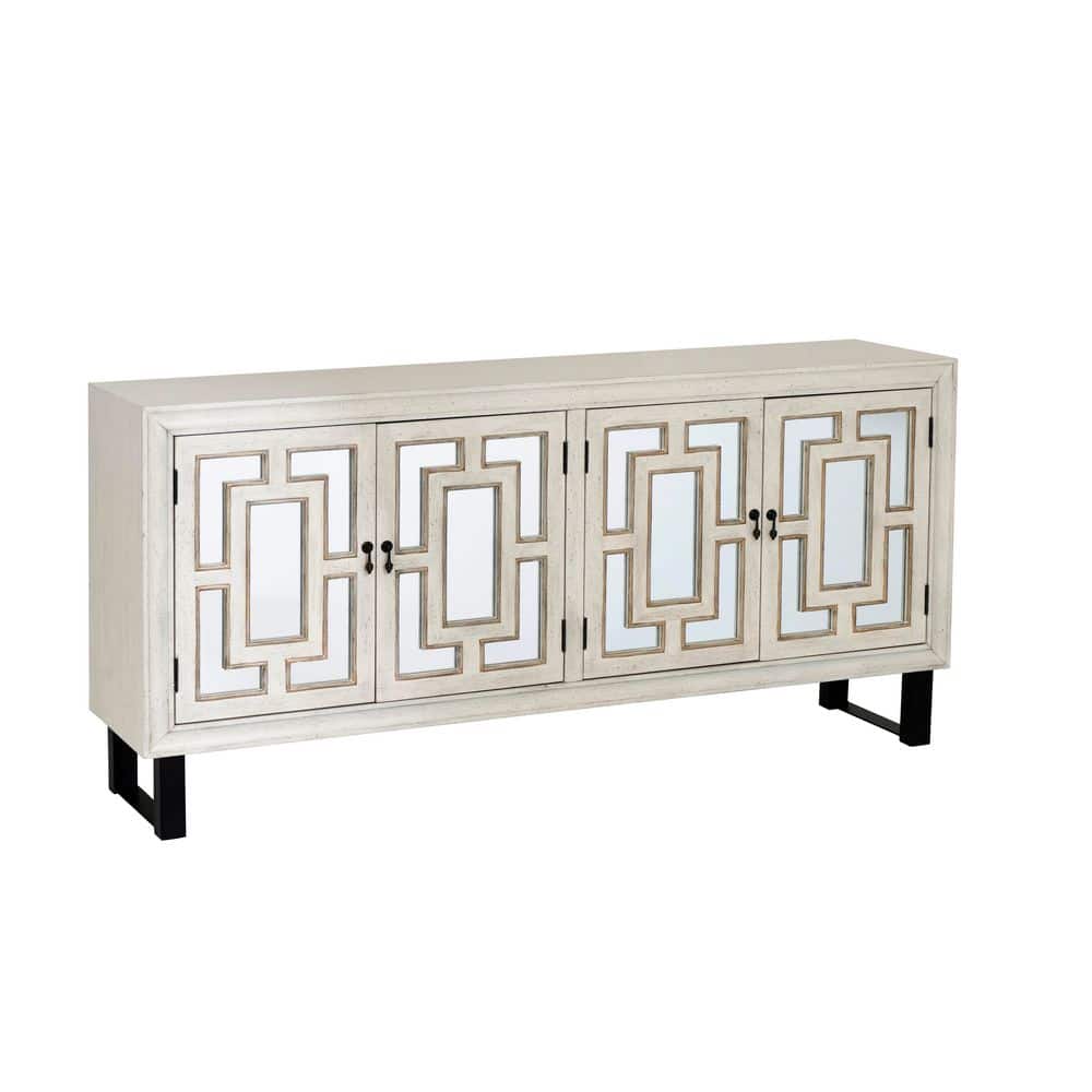 Tamara Antique White 34 in. Accent Cabinet with 2-Shelves and 4-Doors