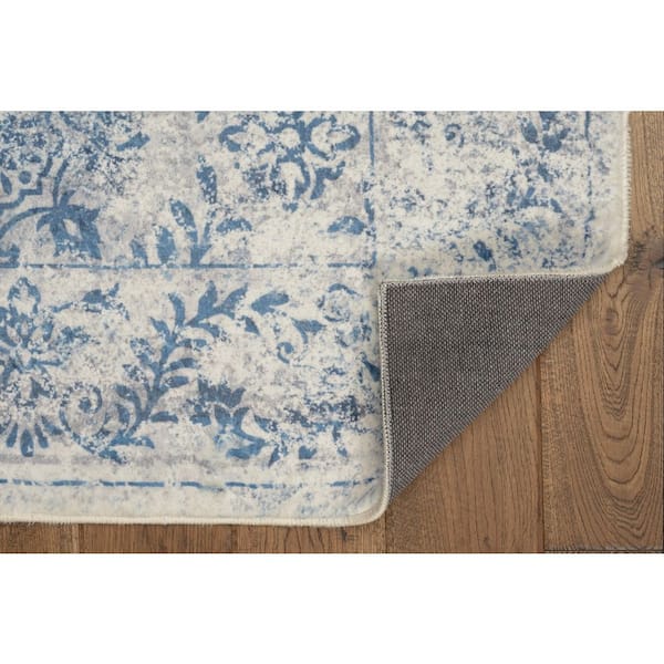Maeva Blue Bordered Transitional 2 ft. x 7 ft. Runner Rug