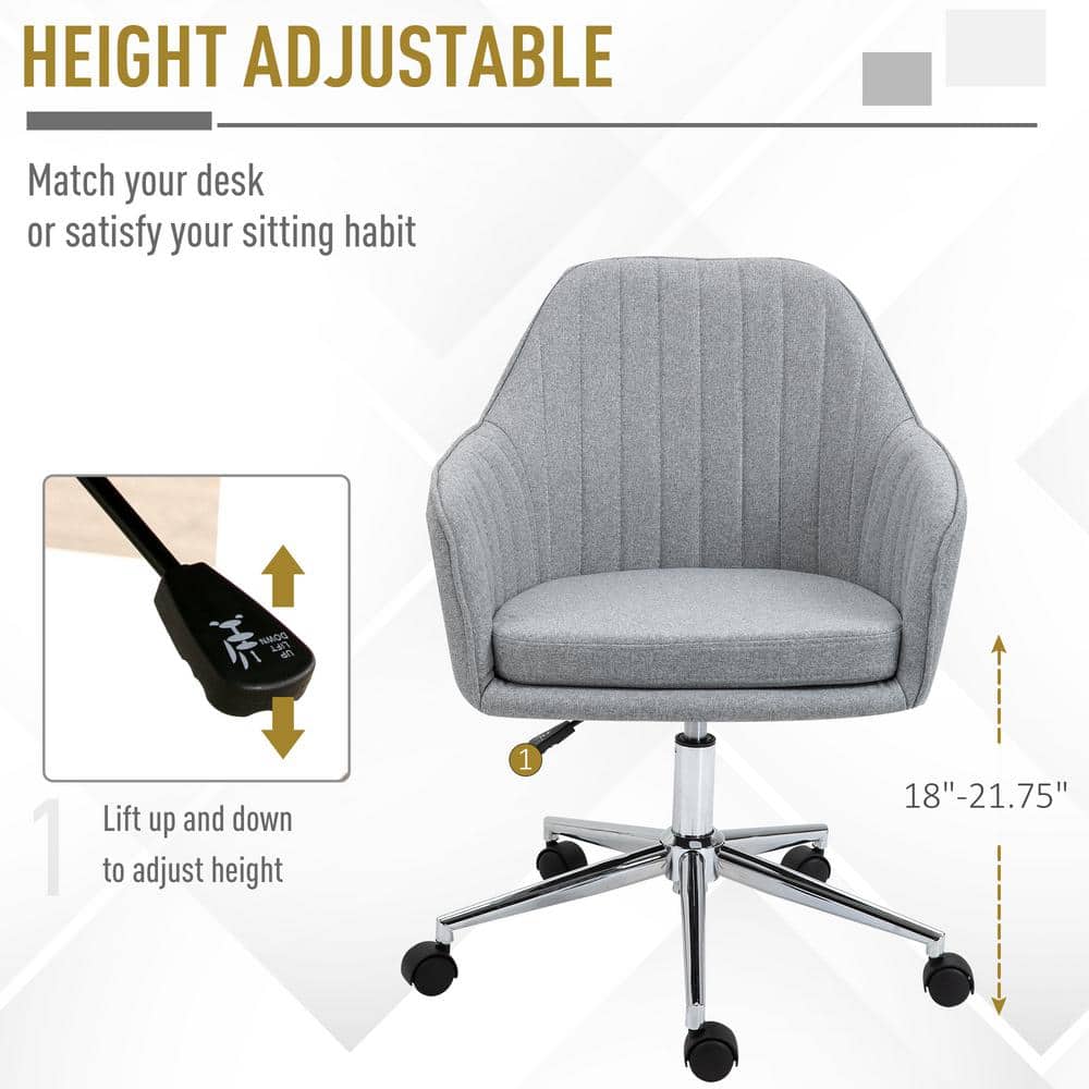 Gray Fabric Mid-Back Swivel Task Chair with Metal Base
