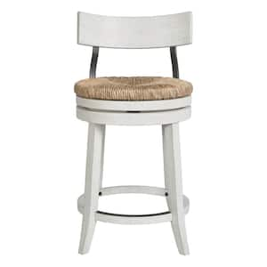 Farmhouse 26in. Wood Counter-Height Bar Stool with Natural Seagrass Seat, Reclaimed White