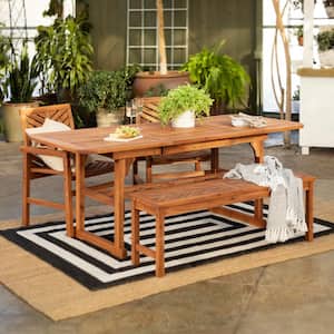 Brown 4-Piece Extendable Wood Outdoor Patio Dining Set