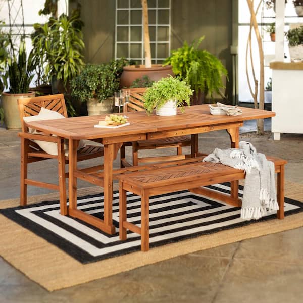 Walker Edison Furniture Company Brown 4-Piece Extendable Wood Outdoor Patio Dining Set