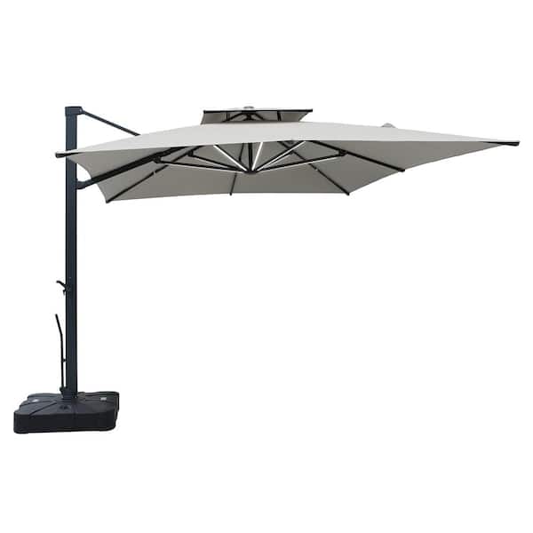 Boyel Living 10 x 13 ft. 360° Rotation Rectangular Cantilever Patio Umbrella with Base and Light in Gray