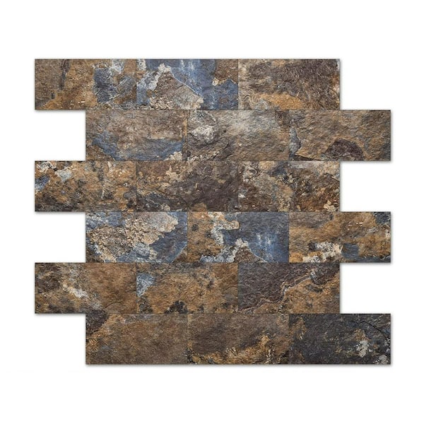 null Rust-Slate 13.5 in. x 11.4 in. PVC Peel and Stick Tile for Kitchen Backplash, Bathroom, Fireplace (9.6 sq. ft./box)