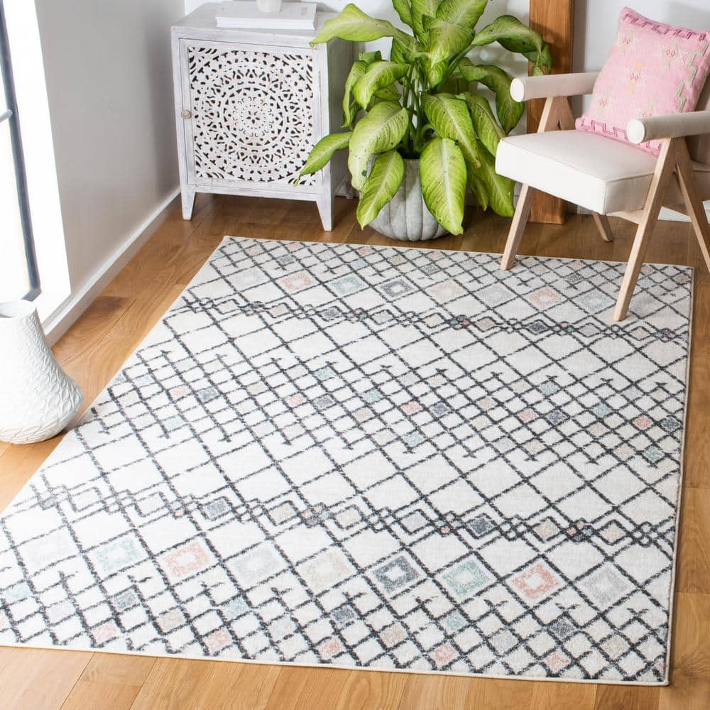 Ivory Square Easy-Care Synthetic Hand-Knotted Rug - 6'7"
