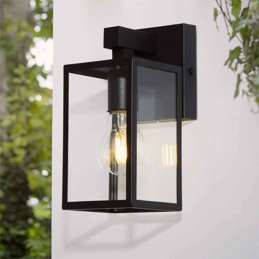 9.3 in. Black Outdoor Wall Lantern Sconce Modern Exterior Light with Clear Glass Shade for Porch, Patio, or Garage price history on PriceWatchPro