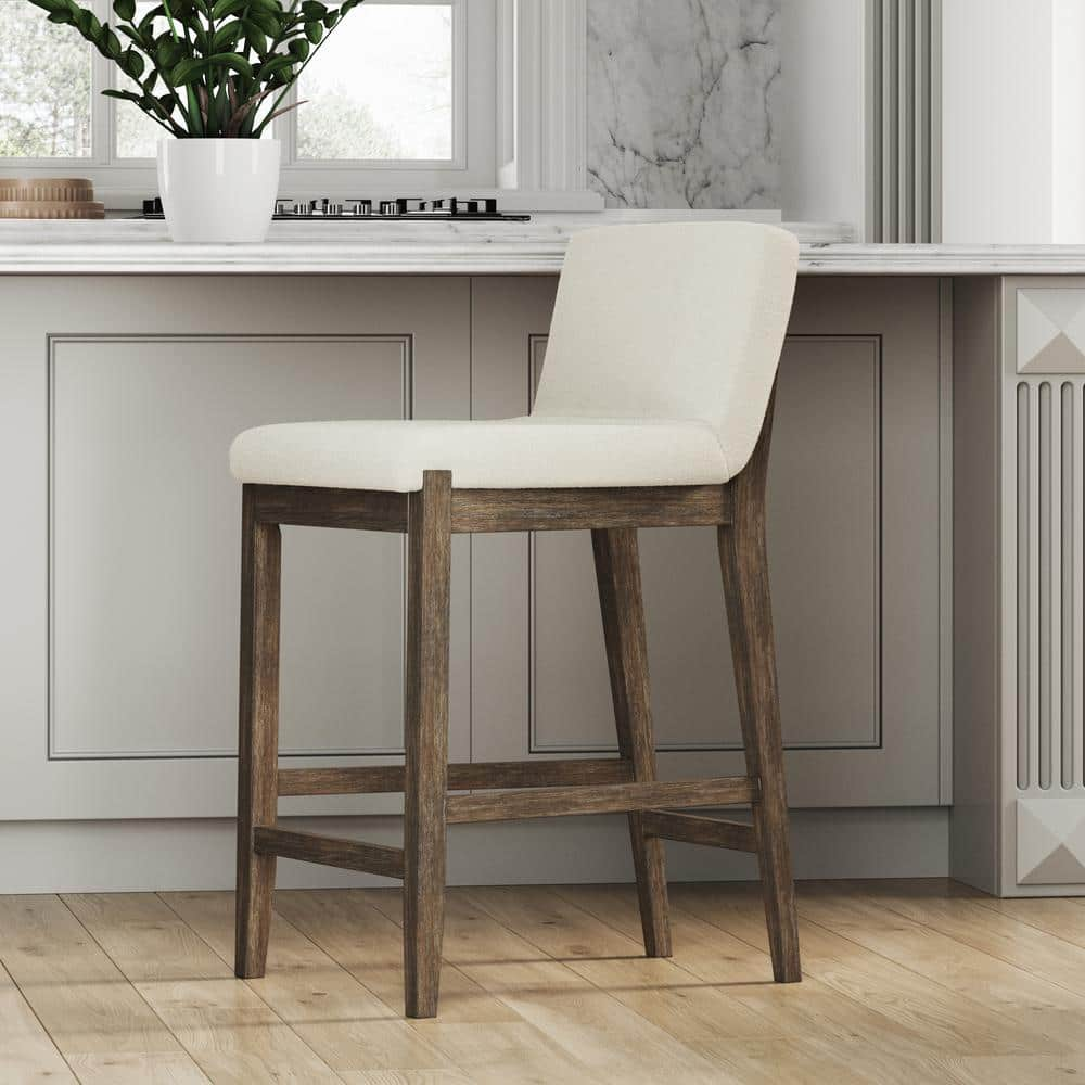 Gracie Wood Upholstered Counter Height Barstool Brushed Dark Brown/Cream Linen - Nathan James