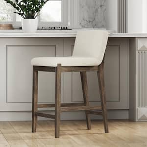 Gracie 24 in. Modern Counter Height Wood Bar Stool w/ Back, Textured Linen Upholstery, Cream Boucle/Dark Brown