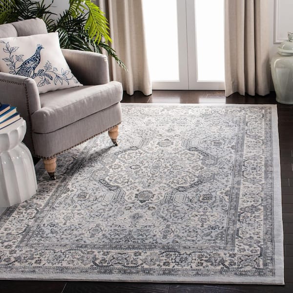 Isabella 8 ft. x 8 ft. Square Dark Gray/Cream Floral Medallion Area Rug