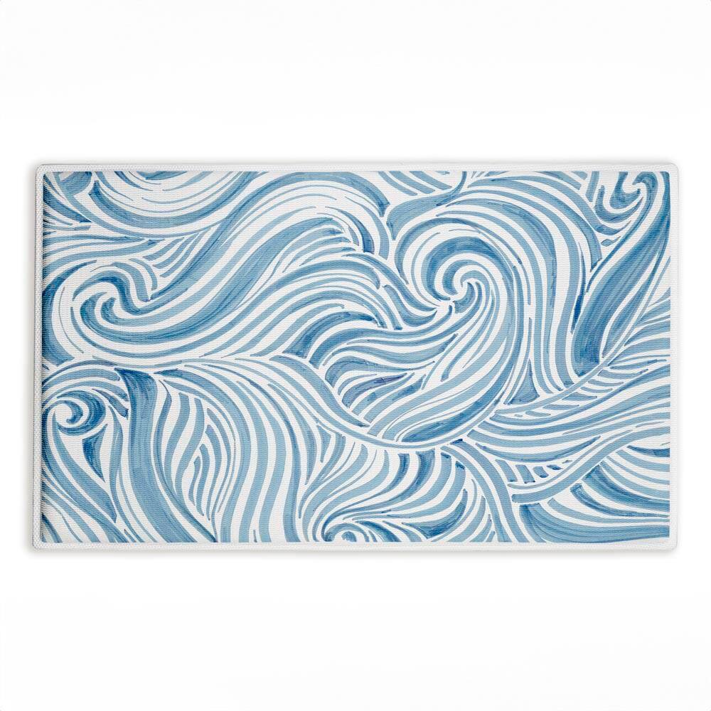 Blue Sea Scrolls Pattern 18 in. x 30 in. Blue Abstract Polyester Blend Rectangle Bath Mat price history on PriceWatchPro