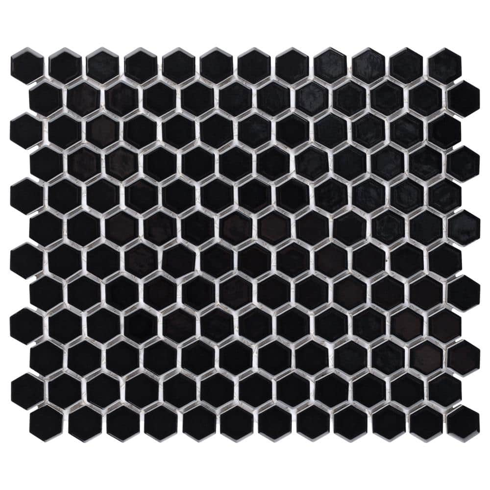 Metro 1 in. Hex Glossy Black 10-1/4 in. x 11-7/8 in. Porcelain Mosaic Tile (8.6 sq. ft./Case) -  Merola Tile, FXLMHB