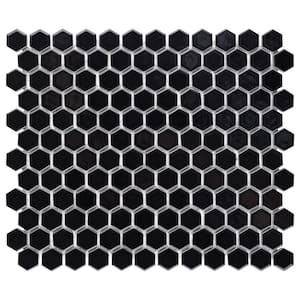 Metro 1 in. Hex Glossy Black 10-1/4 in. x 11-7/8 in. Porcelain Mosaic Tile (8.6 sq. ft./Case)